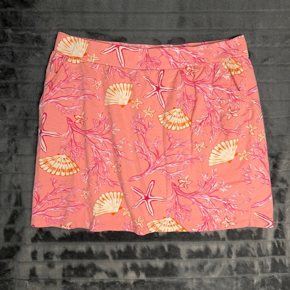 Quacker Factory Skort Womens XL Pink Coral Reef Seashell Starfish Print Mini